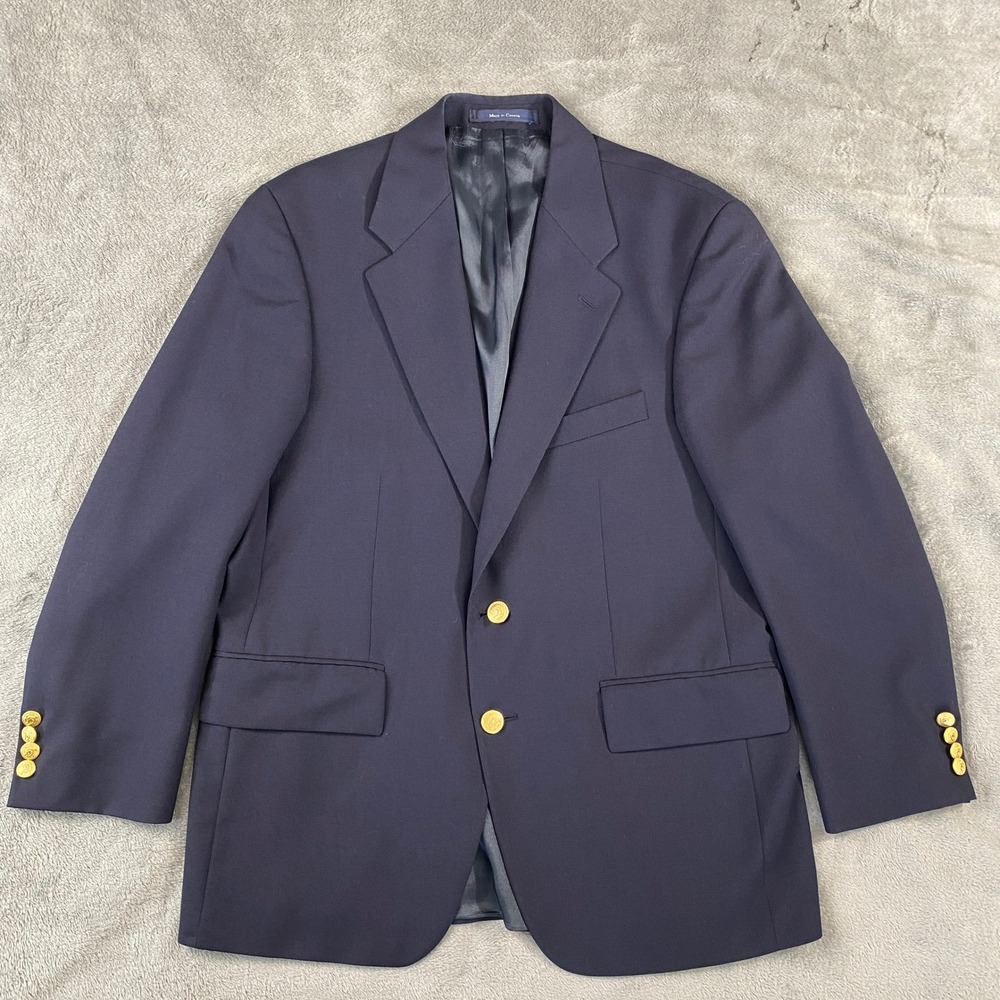 VTG Chaps Ralph Lauren Blazer Men 40 Navy Blue Wool Gold Crest Button Sport Coat
